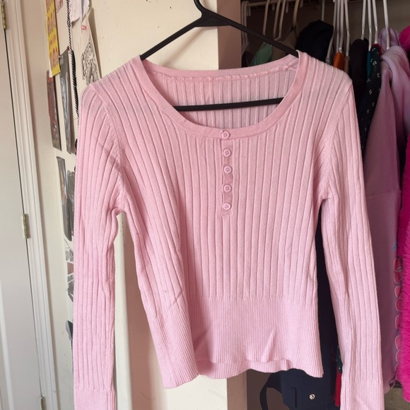 SHEIN Pink Ribbed Button-Up Top - Picture 1 of 5